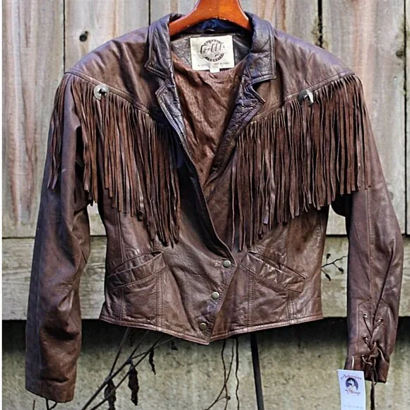 Vintage 1980s Over-the-Top Fringe Leather Bomber Jacket from Aubergine Med - Picture 1 of 15